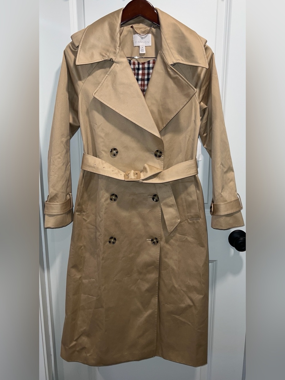 Caslon Women’s Beige Double-Breasted Belted Trench Coat Size XS